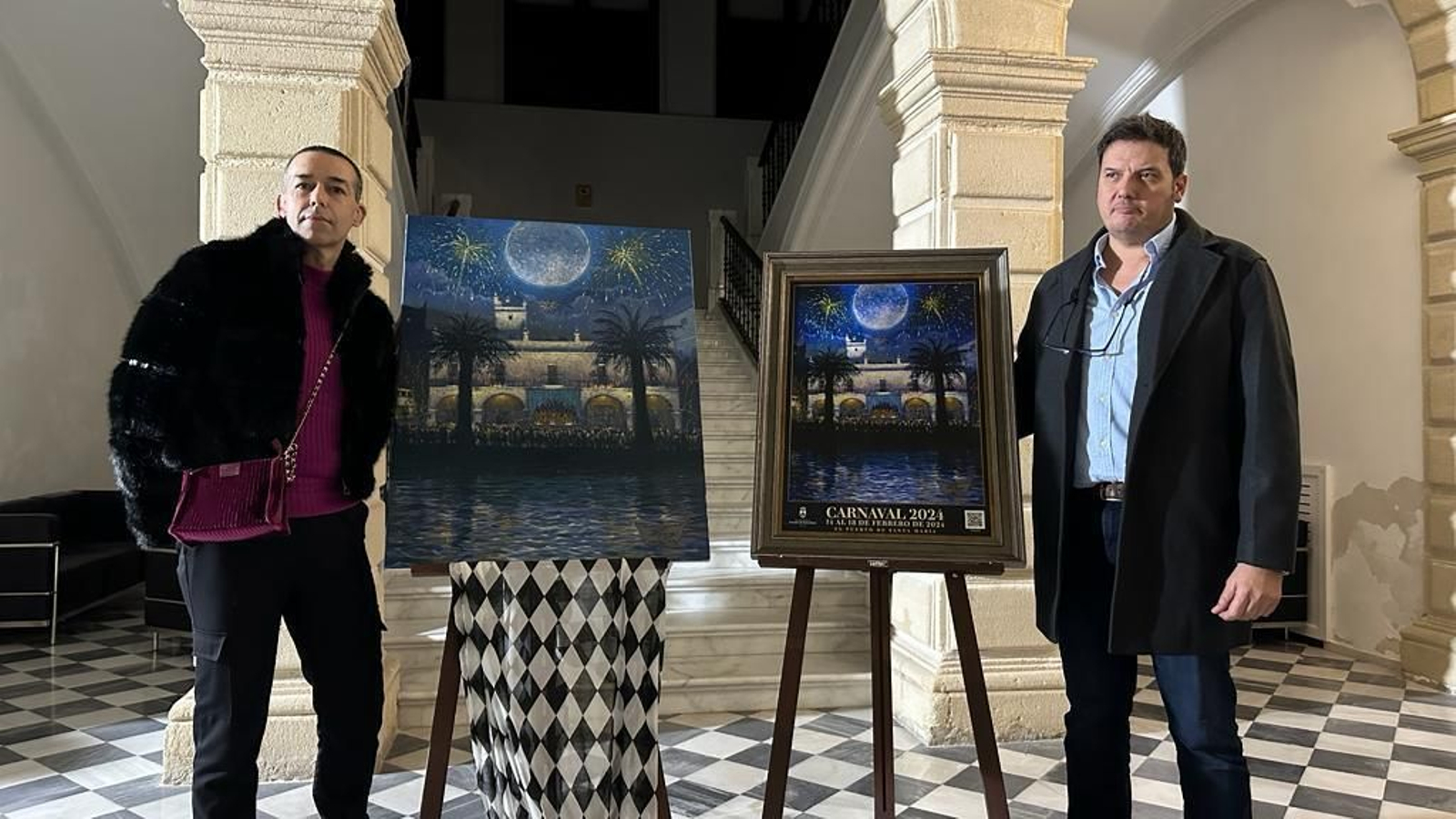 Un momento de la presentación del cartel, al pie de la escalera principal del Palacio de Purullena.