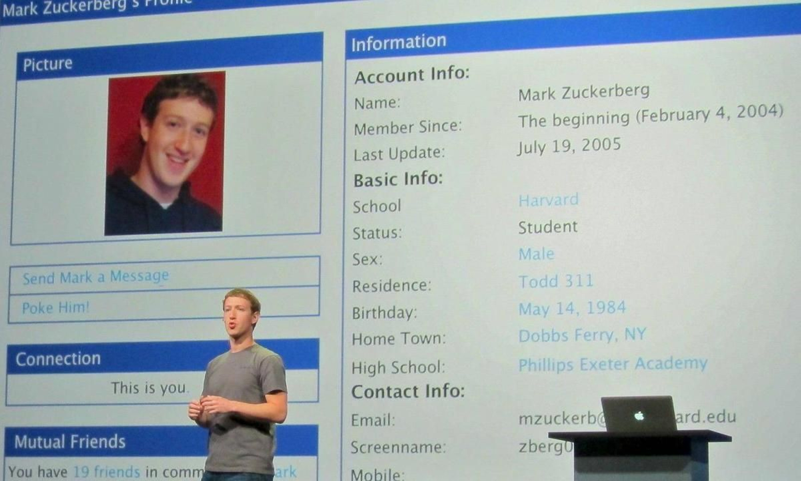 Perfil de Mark Zuckerberg en TheFacebook.com