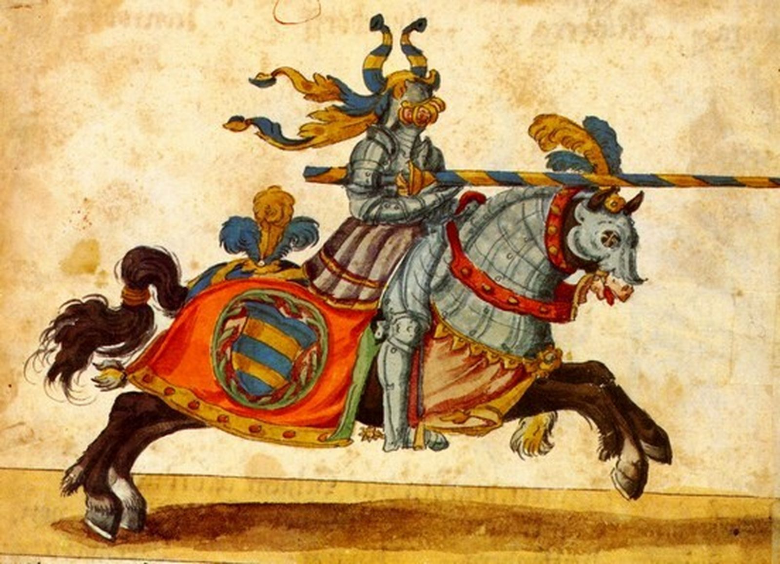 Caballero transpirenaico con su pesada armadura y lanza en ristre.