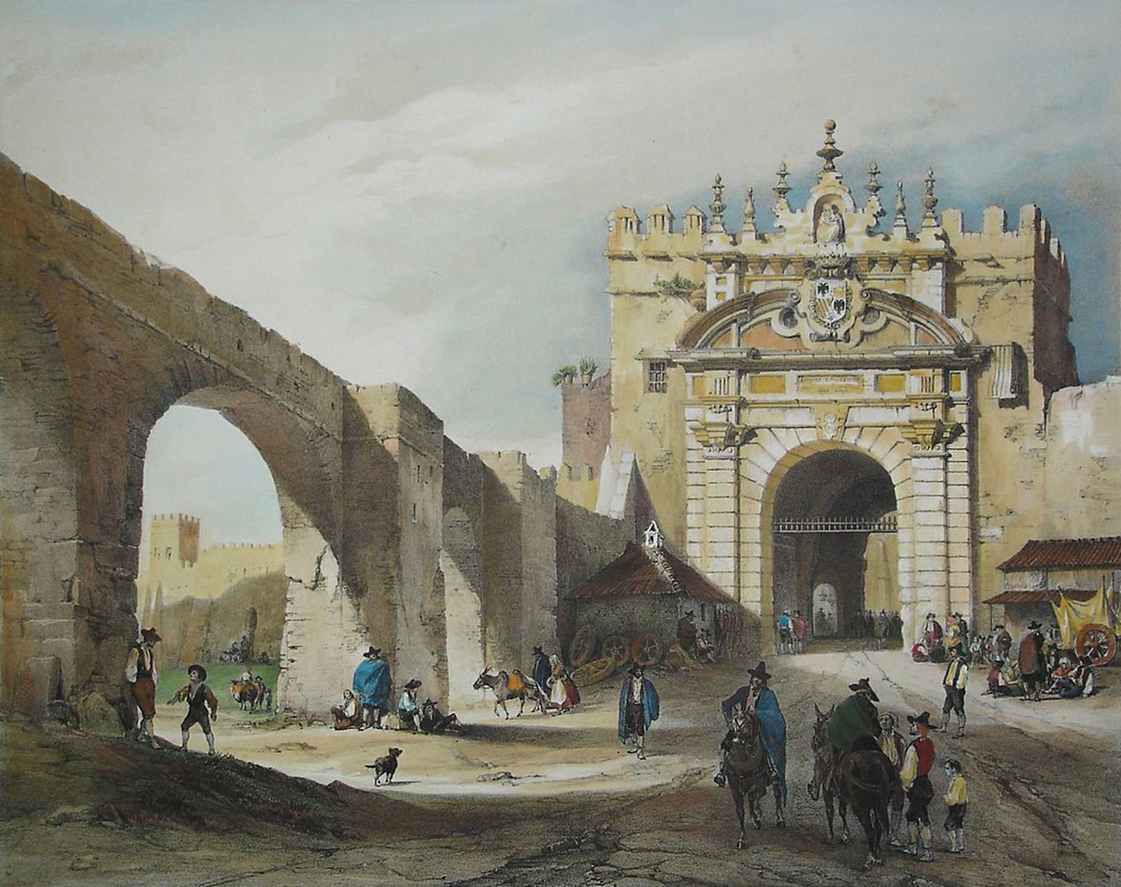 Vista de la Puerta de Carmona hacia 1840, realizado por Genaro Pérez de Villaamil, en Paris de 1842.
