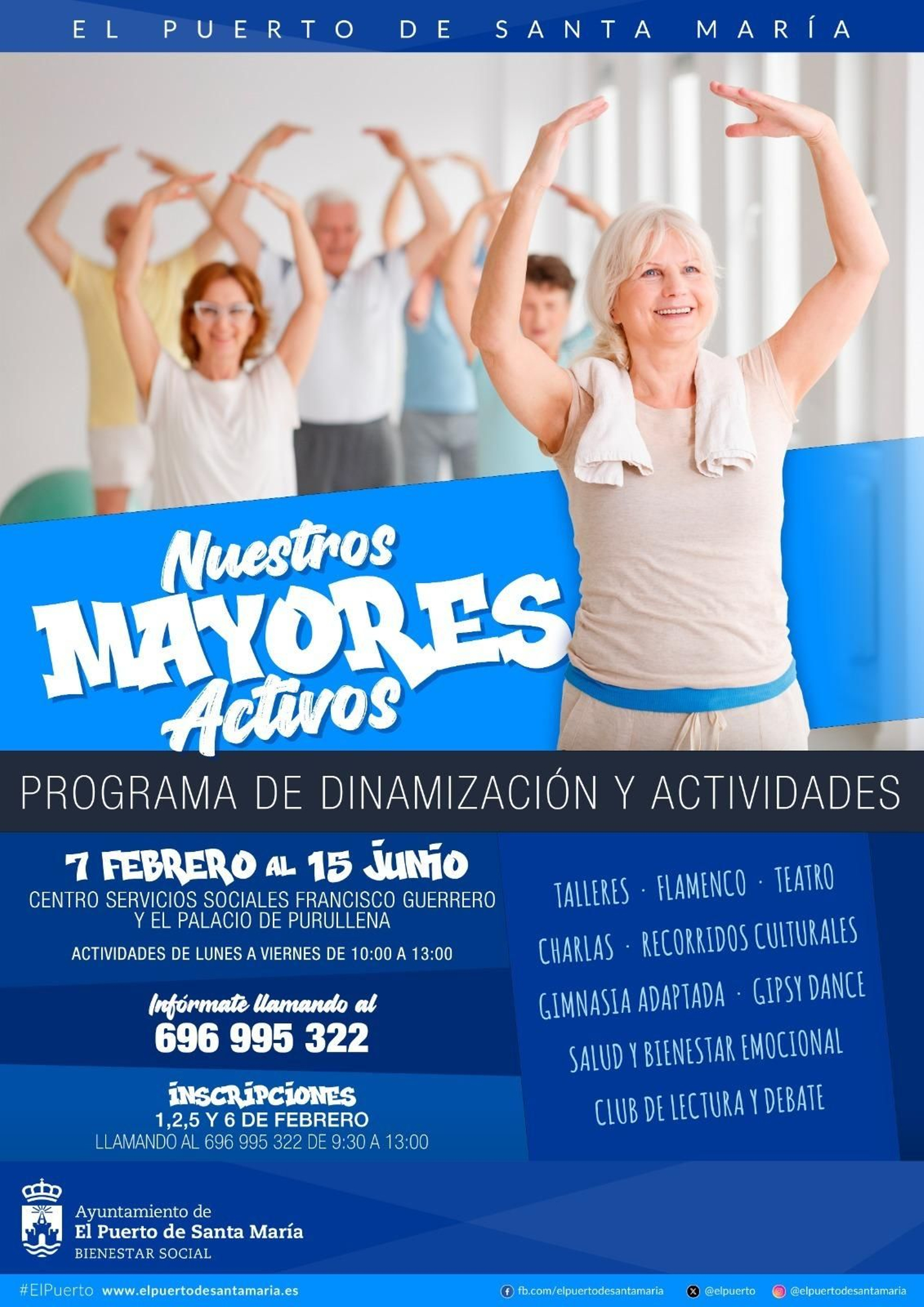 Un cartel de los talleres para mayores en El Puerto.