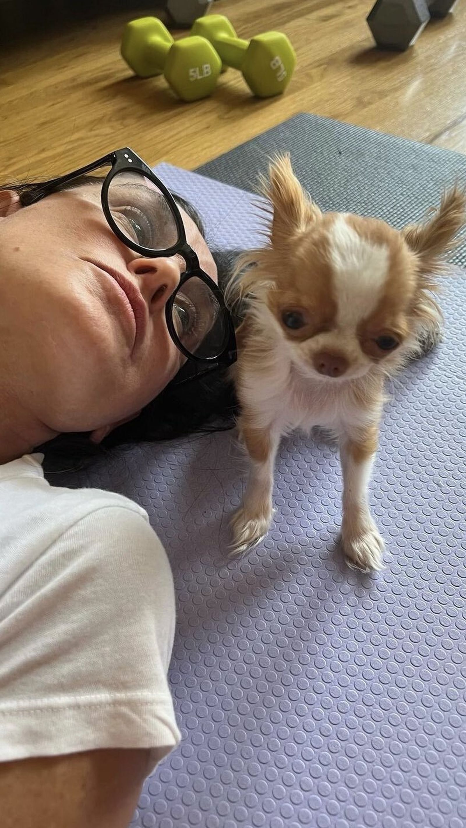 Demi Moore en el gimnasio, acompañada de su fiel Pilaf