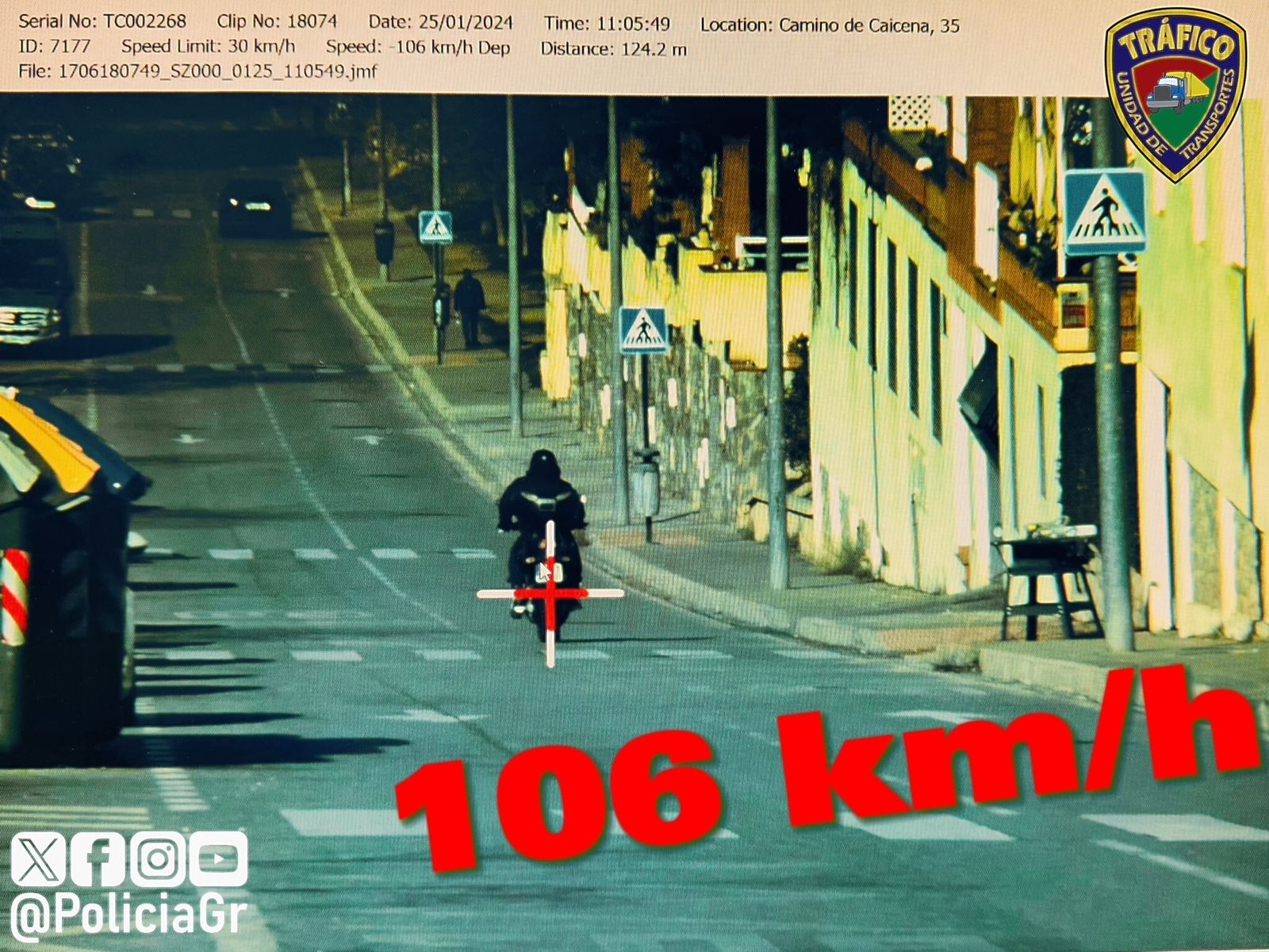 Imagen del radar que detectó al motorista