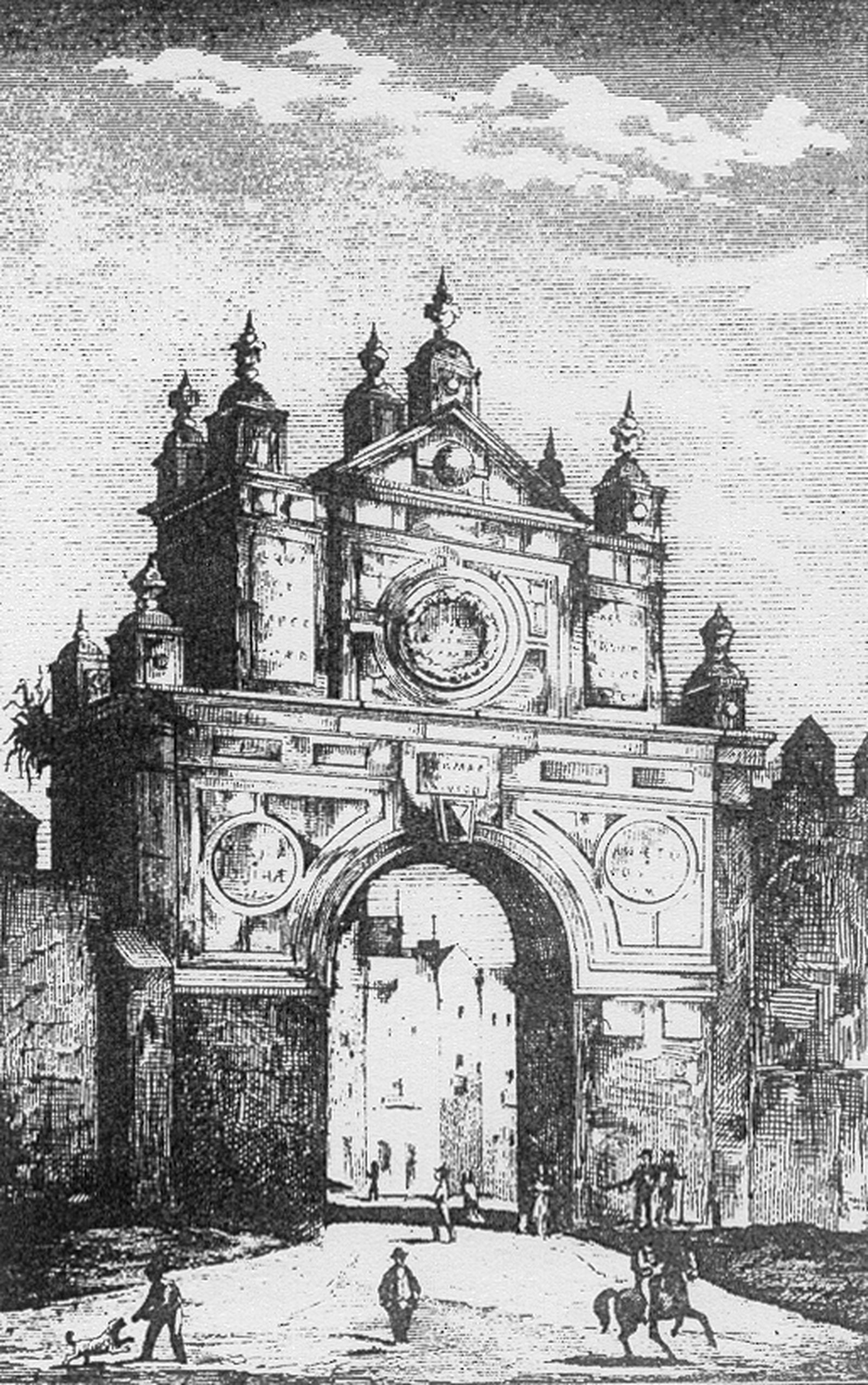 Fachada exterior de la Puerta de la Carne. Tovar, B., hacia 1878. Laboratorio de Arte de la Universidad de Sevilla a través del Estudio Arqueológico del Plan Especial de Protección del Sector 05 “San Bartolomé”