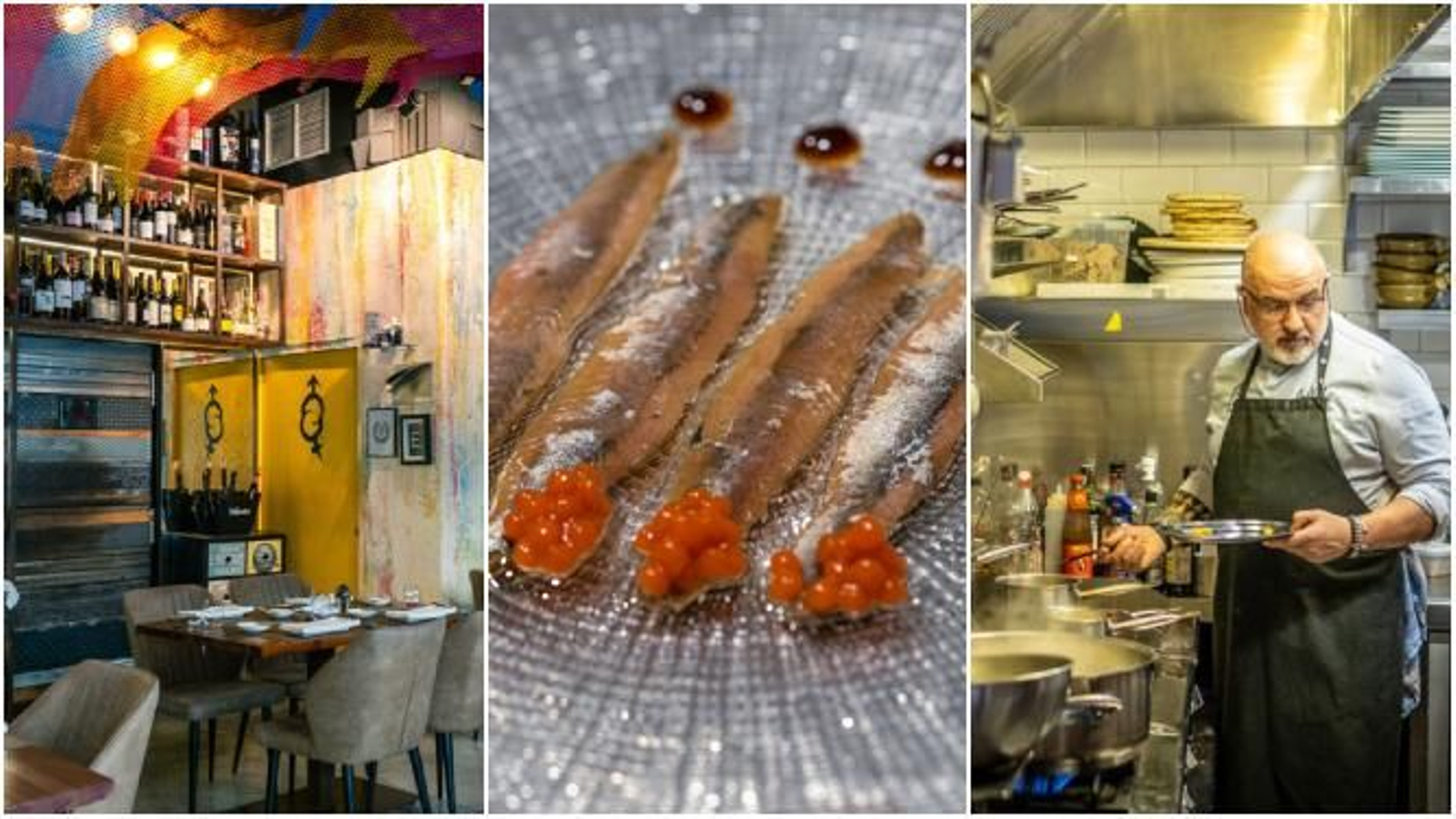 La Antxoeta, uno de sus platos y su chef Pablo Caballero.