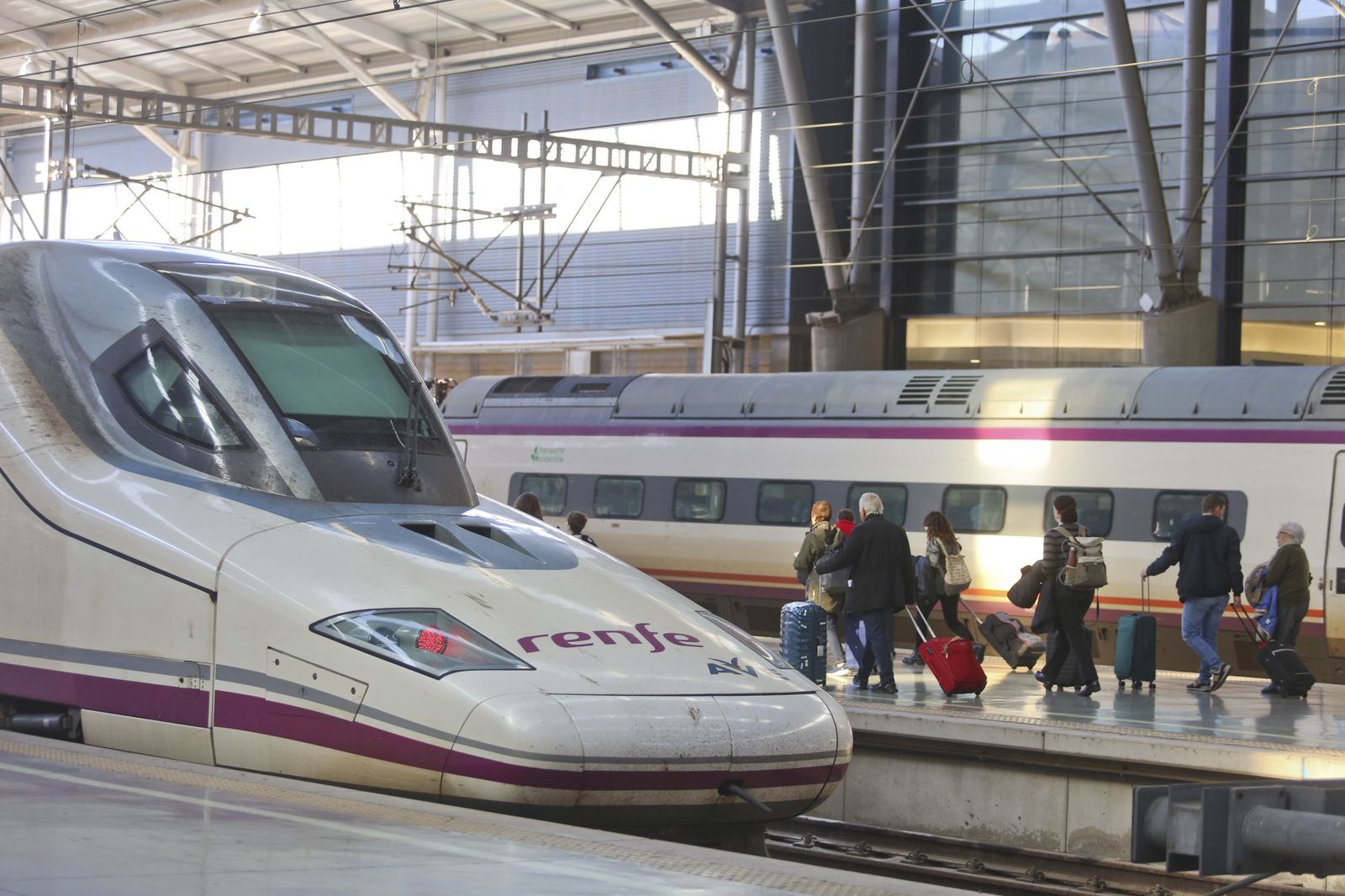 Pasajeros se dirigen a un AVE en la estación María Zambrano.