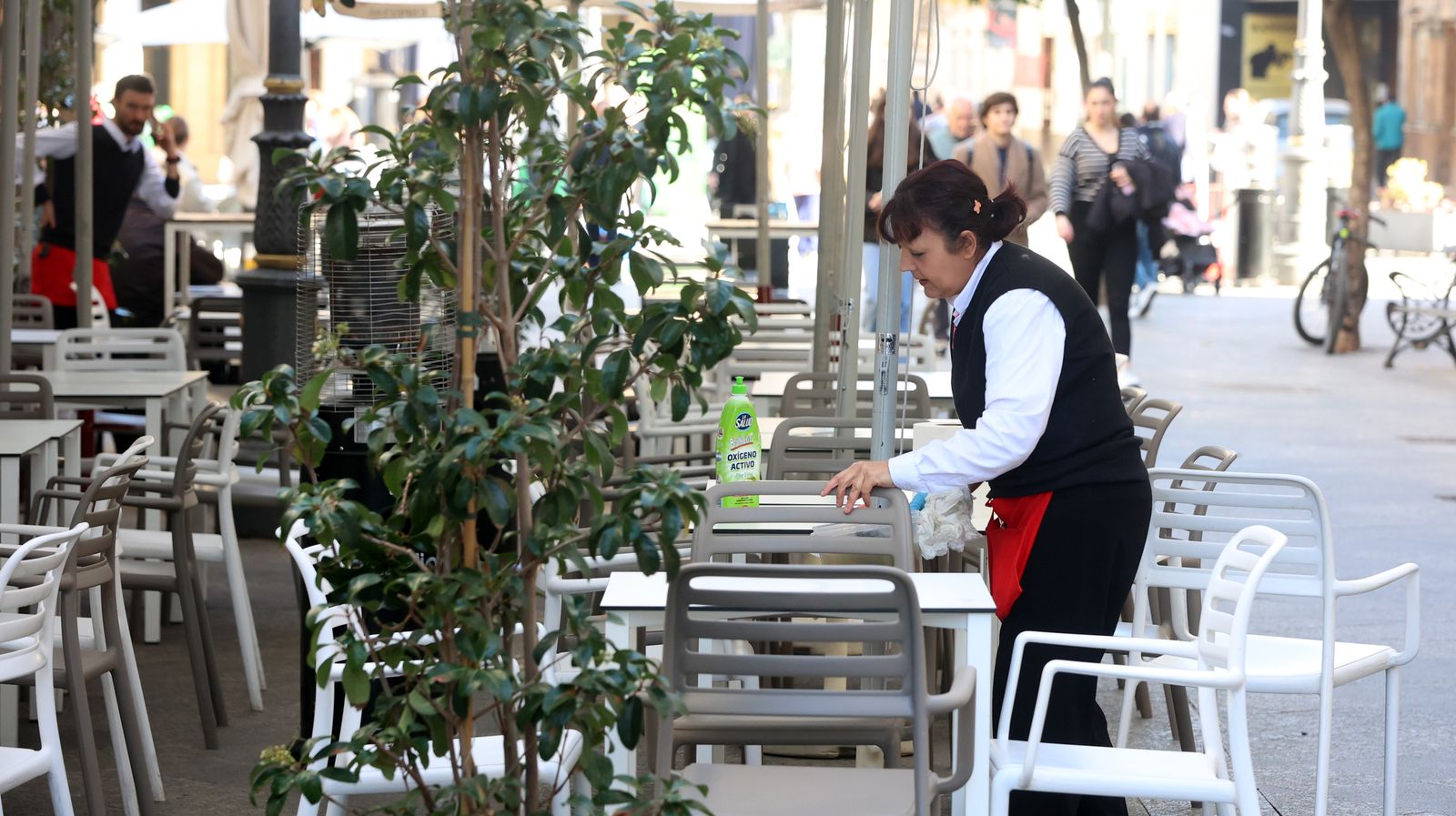 Una camarera en un bar del centro de Jerez.