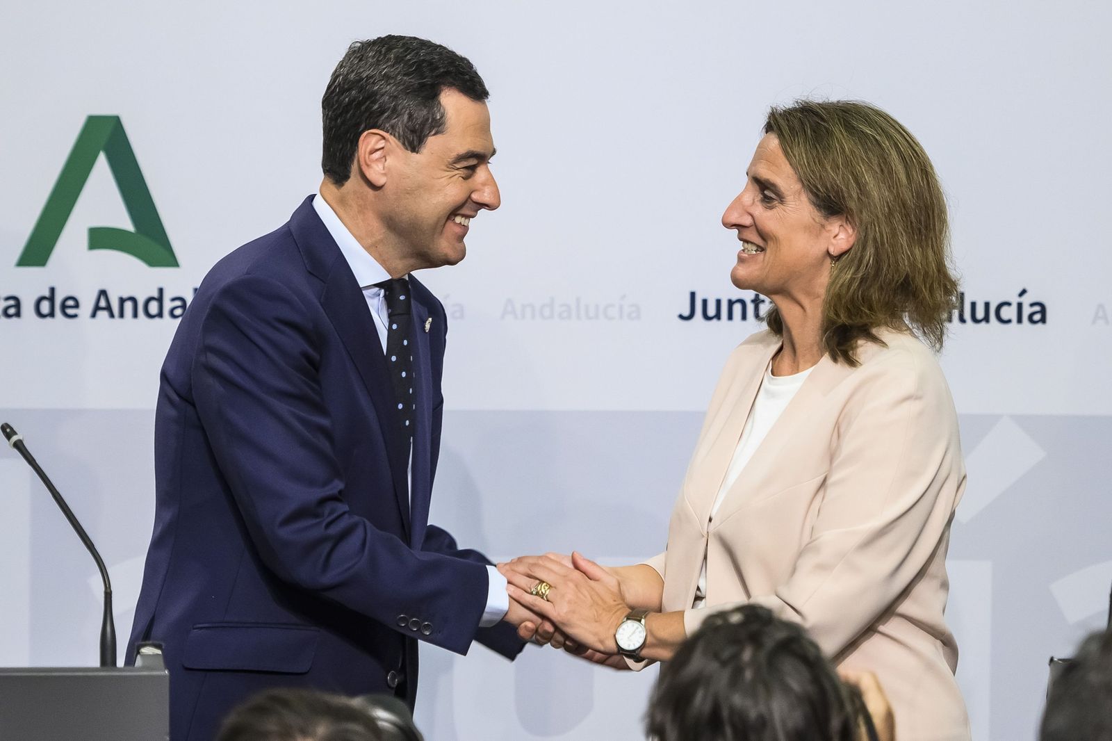 Moreno y Ribera, tras anunciar en el acuerdo por Doñana en San Telmo.