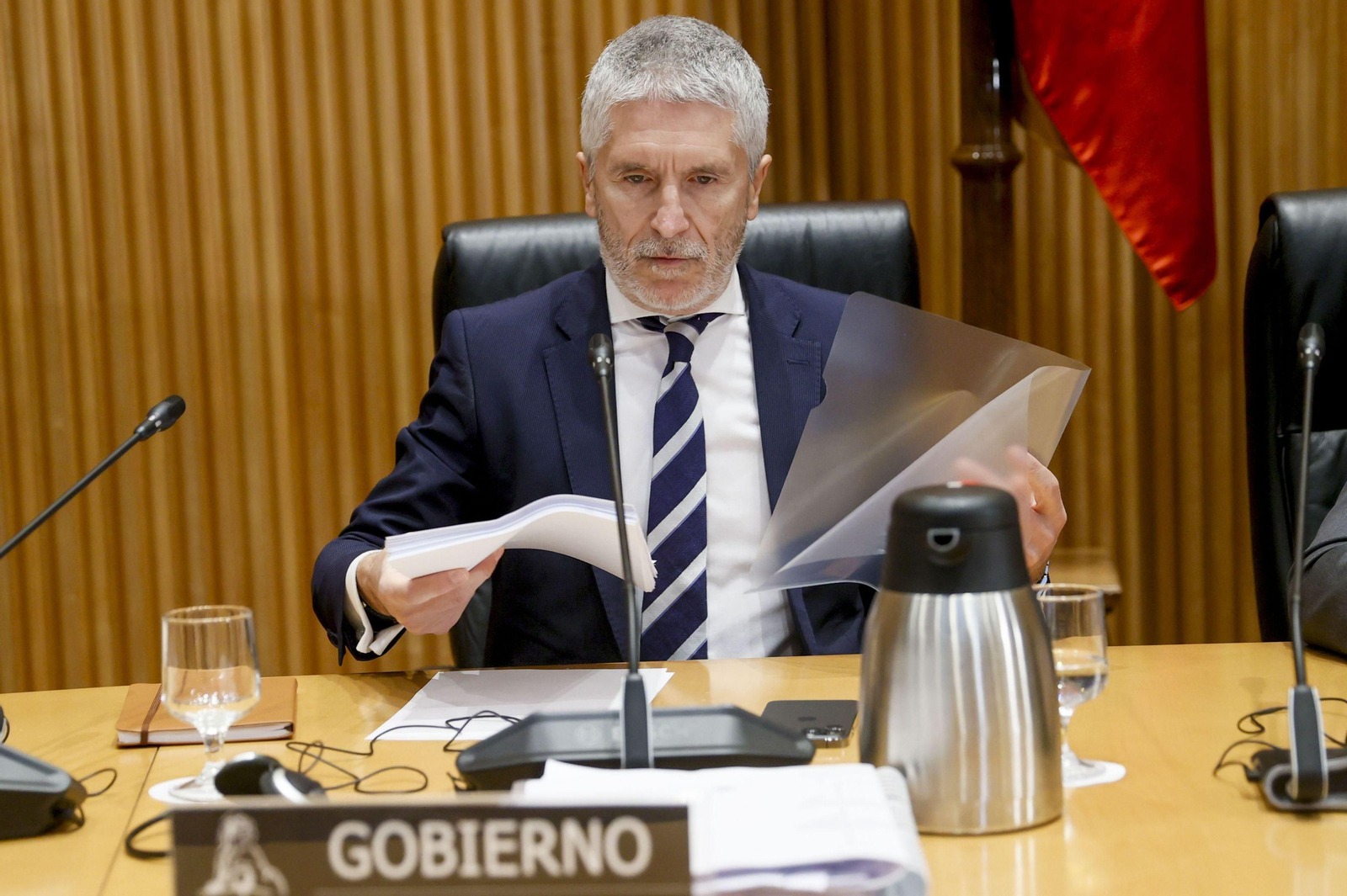 Fernando Grande Marlaska comparece en la Comisión de Justicia del Congreso, este martes.