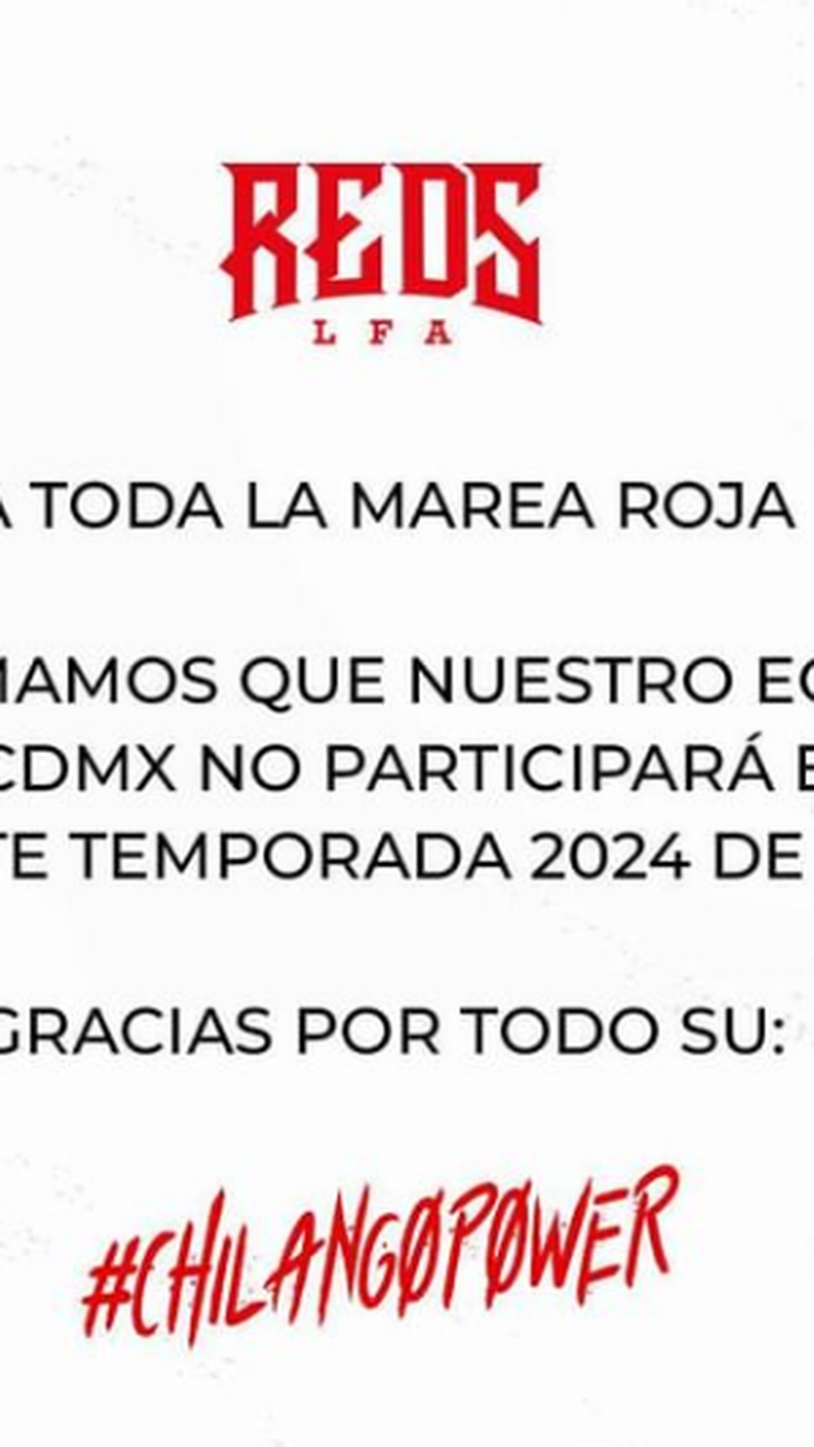 Comunicado de los Reds en Instagram.