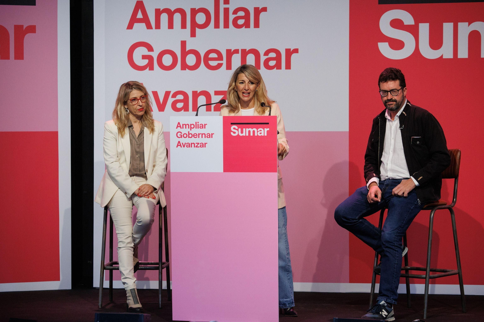 La líder de Sumar , Yolanda Díaz, ofrece una rueda de prensa tras reunirse con inscritos e inscritas de Sumar.