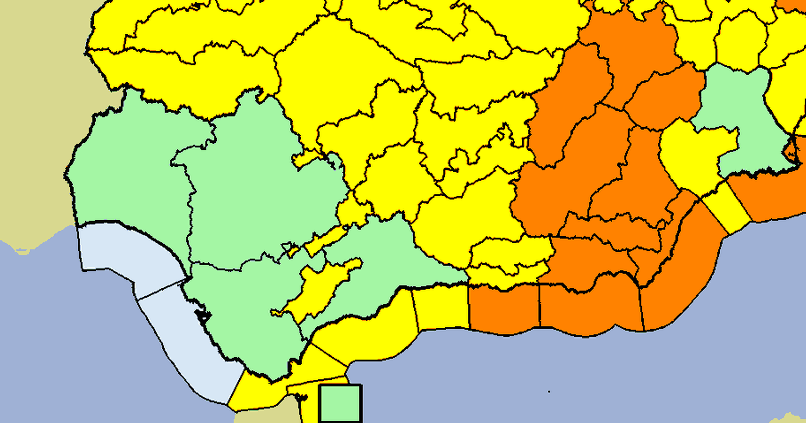 Mapa de alertas previstas por Aemet para el jueves 2 de noviembre.